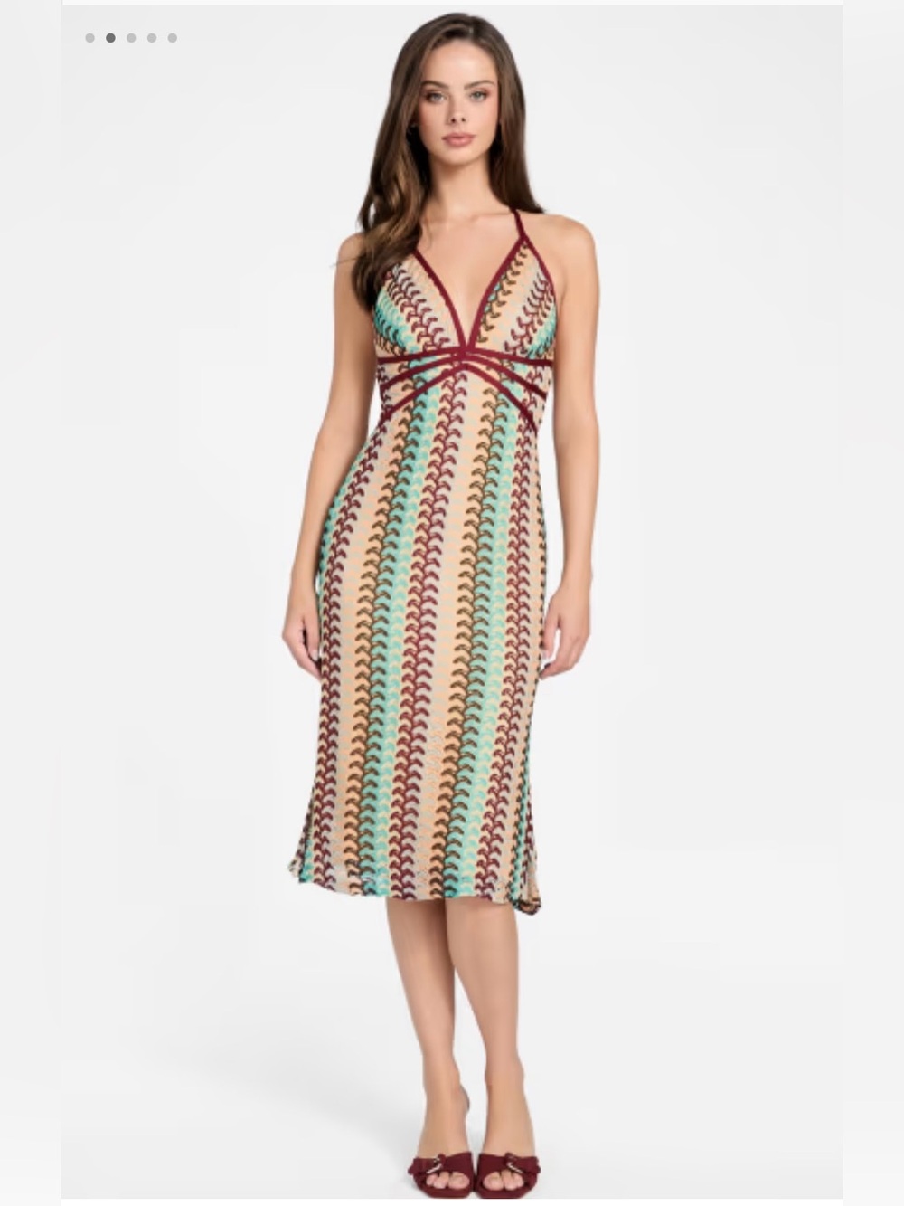 Guess by Marciano Halter V-Neck Multicolor Knit Maxi Dress - Burgundy Trim